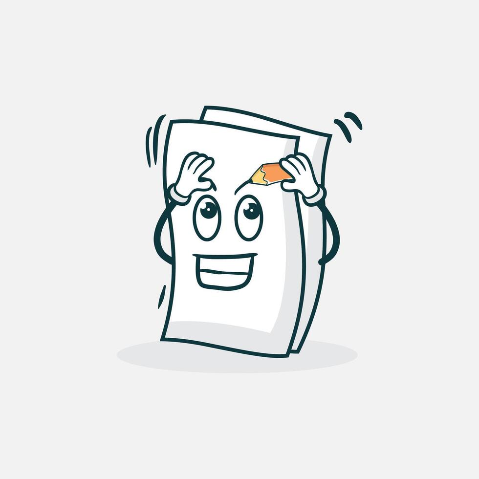 Happy Paper Character Thinking With Pencil vector