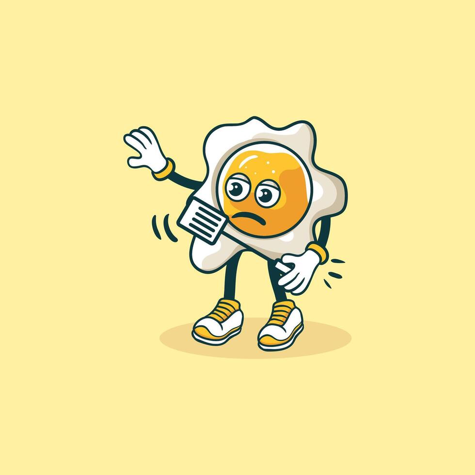 A Cartoon Fried Egg Character Feeling Unwell vector