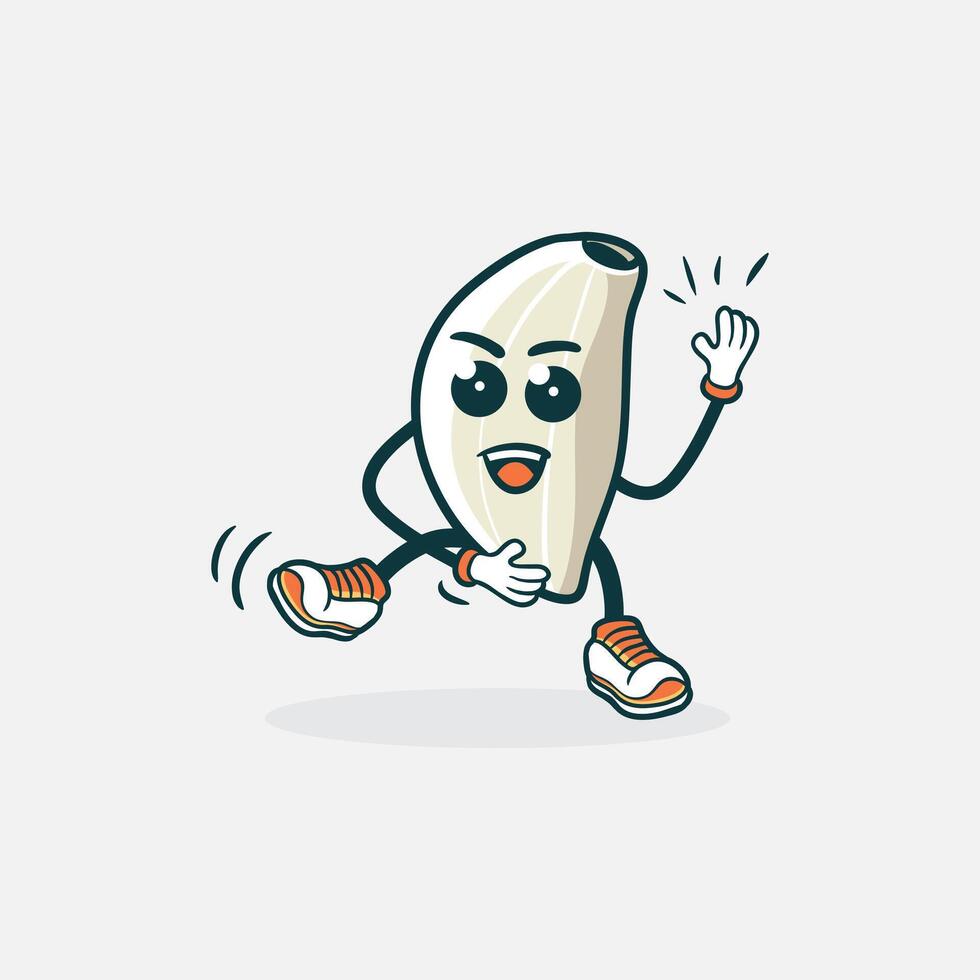 A happy onion clove character is running and waving vector