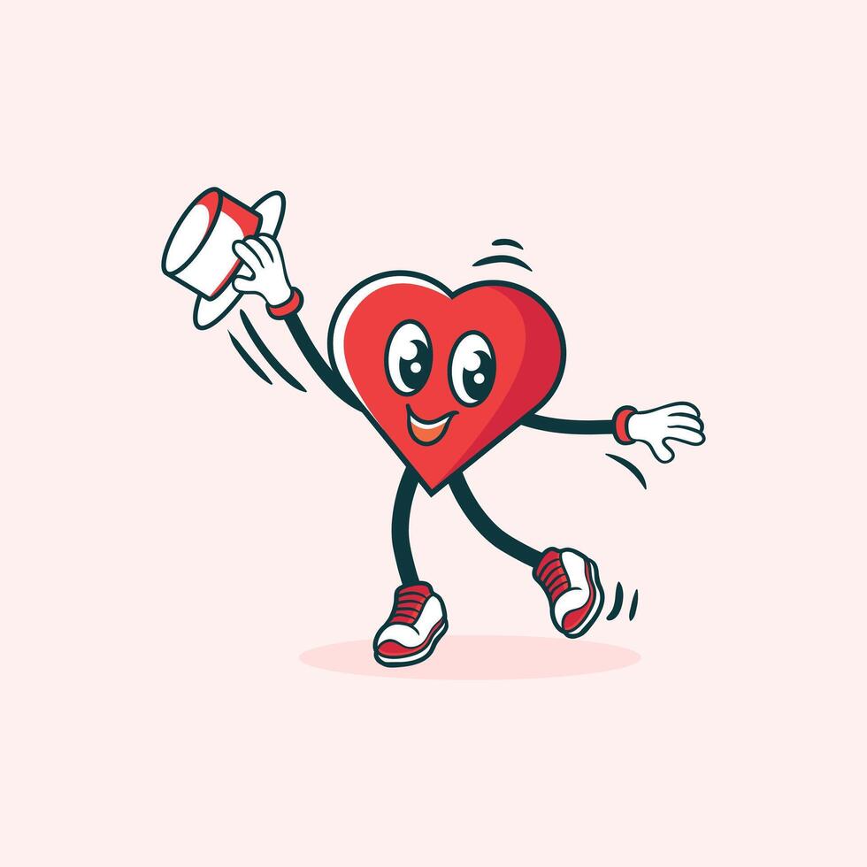 A Happy Heart Character Dancing with a Hat vector
