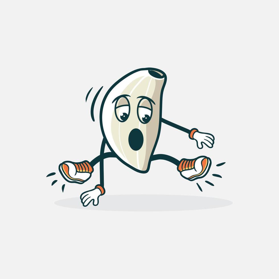 A surprised garlic clove character loses its shoes vector