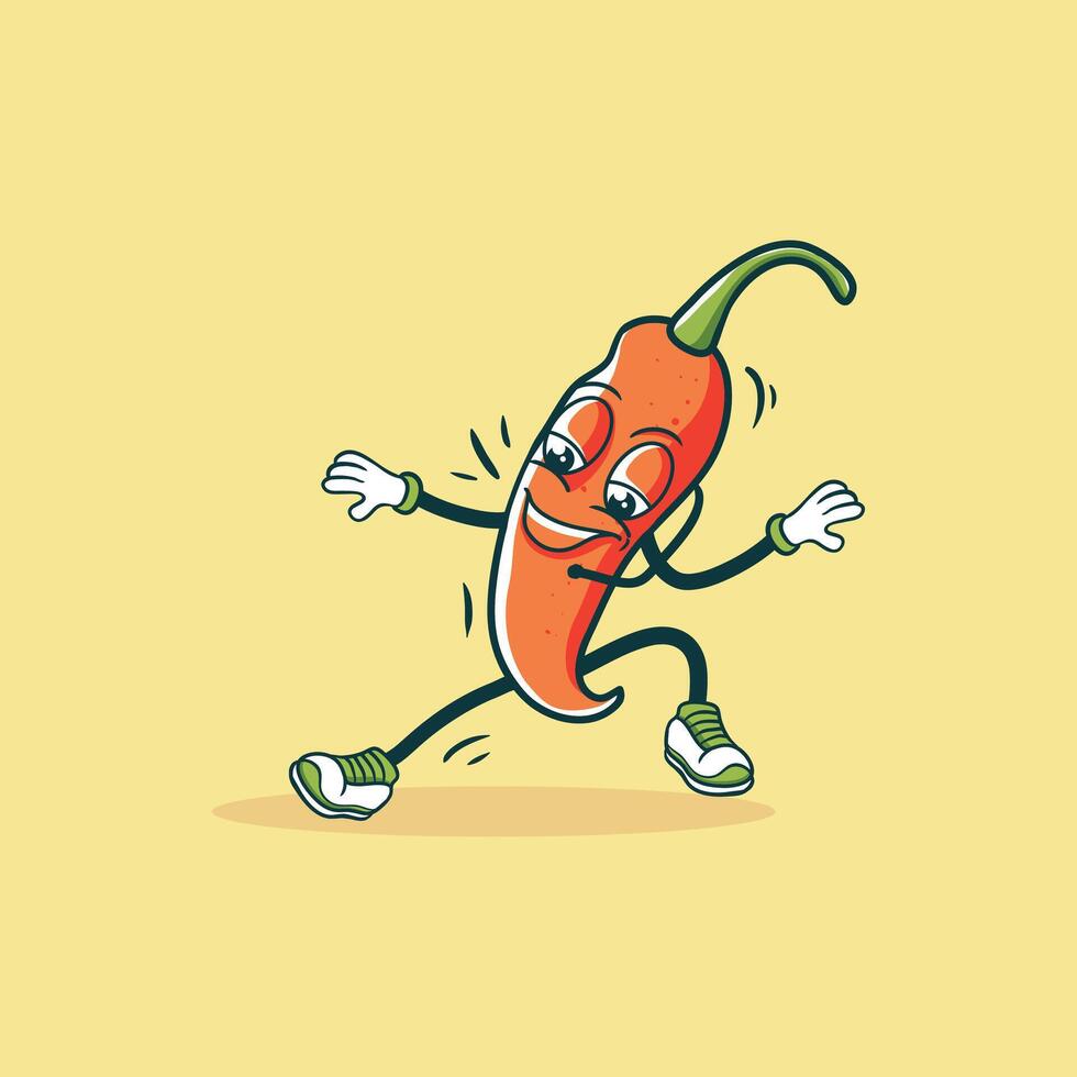 A Happy Chili Pepper Character Is Dancing vector