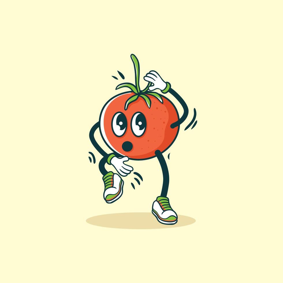 A surprised dancing tomato cartoon character vector