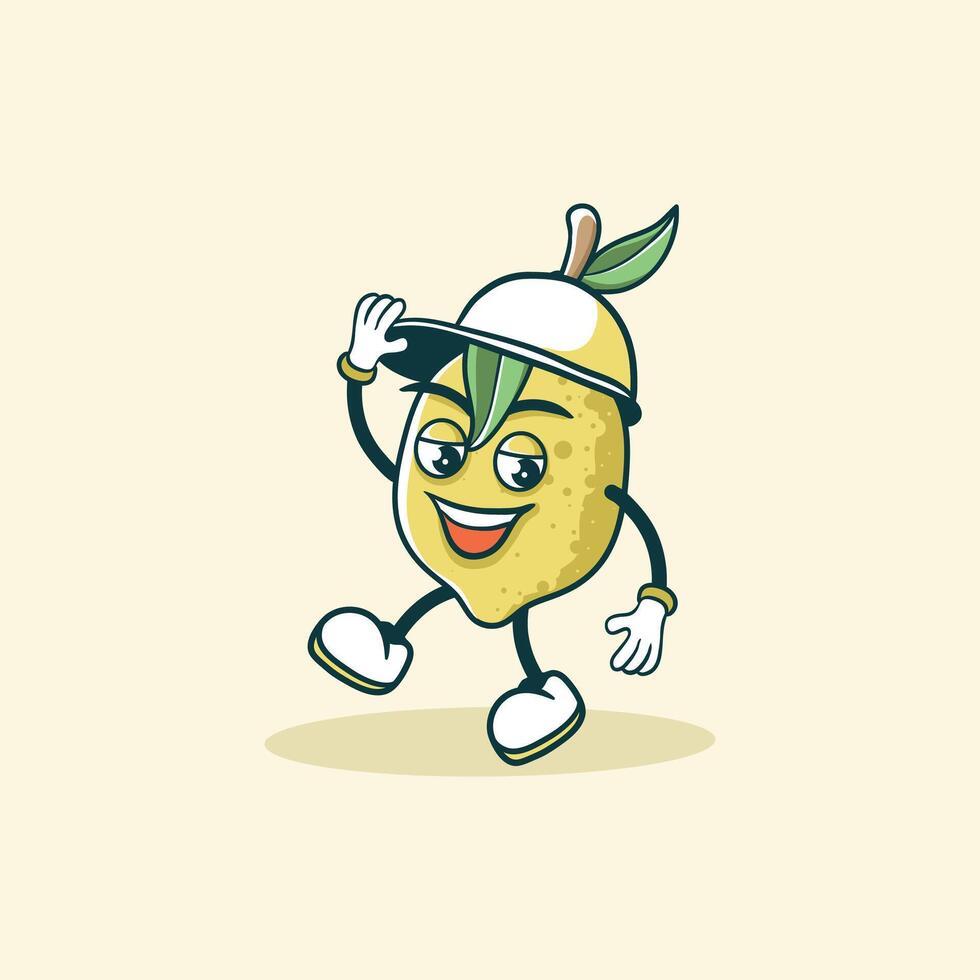 A cheerful lemon cartoon character wearing a hat vector