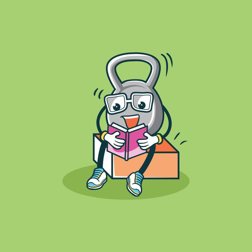 Kettlebell Character Reading a Book Enjoyably vector