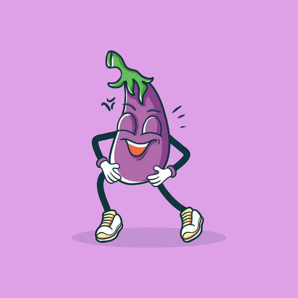 A Happy Eggplant Cartoon Character Dances Joyfully vector