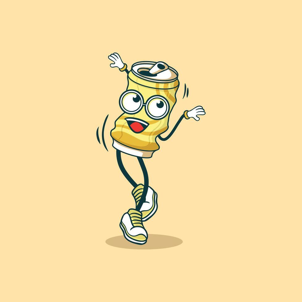 A Happy Dancing Crushed Soda Can Cartoon Character vector