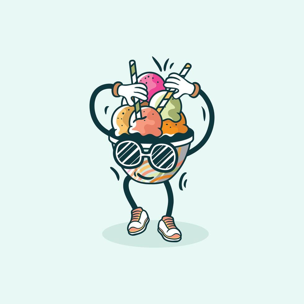 A Funky Ice Cream Bowl Character Dancing Joyfully vector