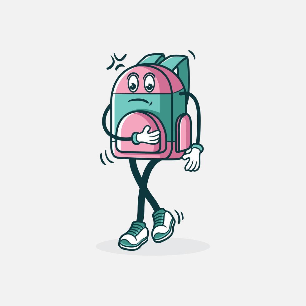 Anxious Backpack Character Walking Slowly vector