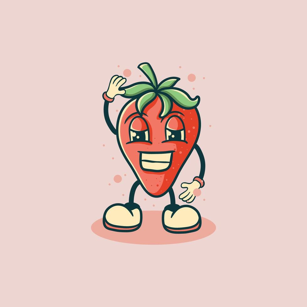 Happy Strawberry Cartoon Character Design Illustration vector