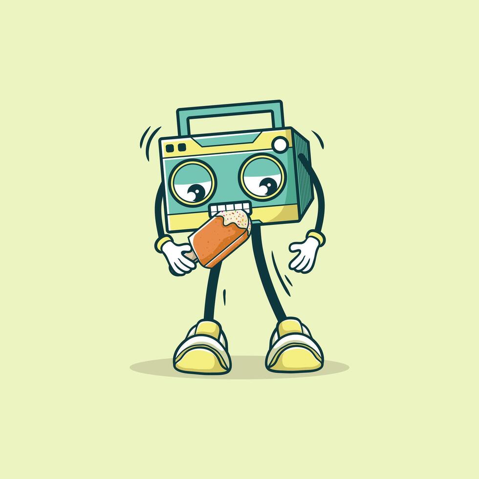 A Boombox Character Enjoys A Delicious Ice Cream Treat vector