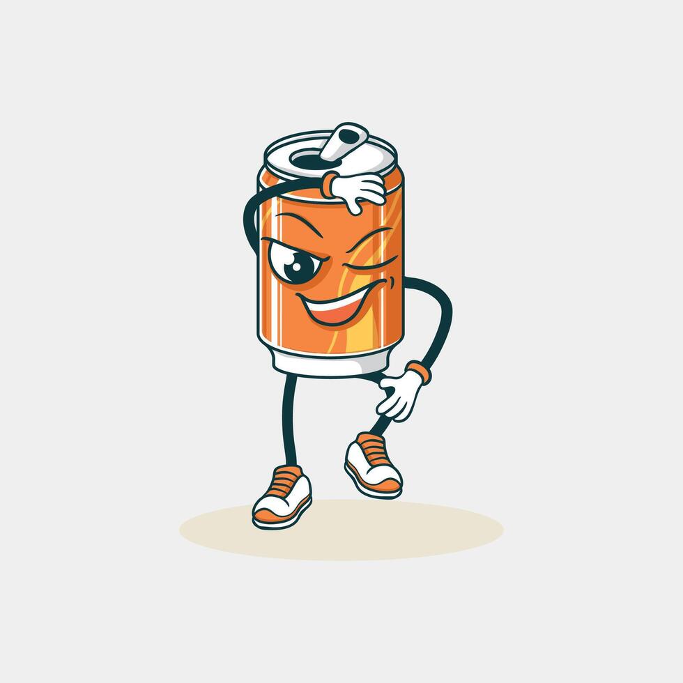 A Winking Orange Soda Can Character Poses Confidently vector