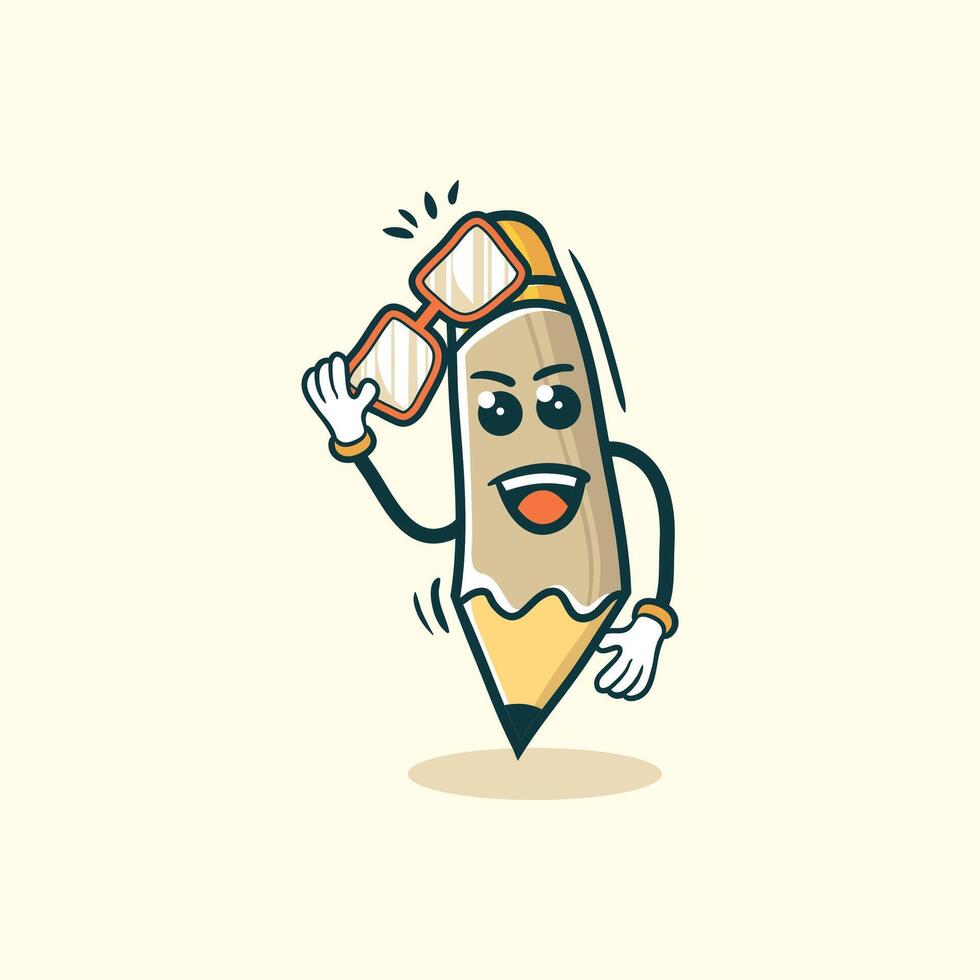 A Happy Pencil Character Wearing Glasses vector