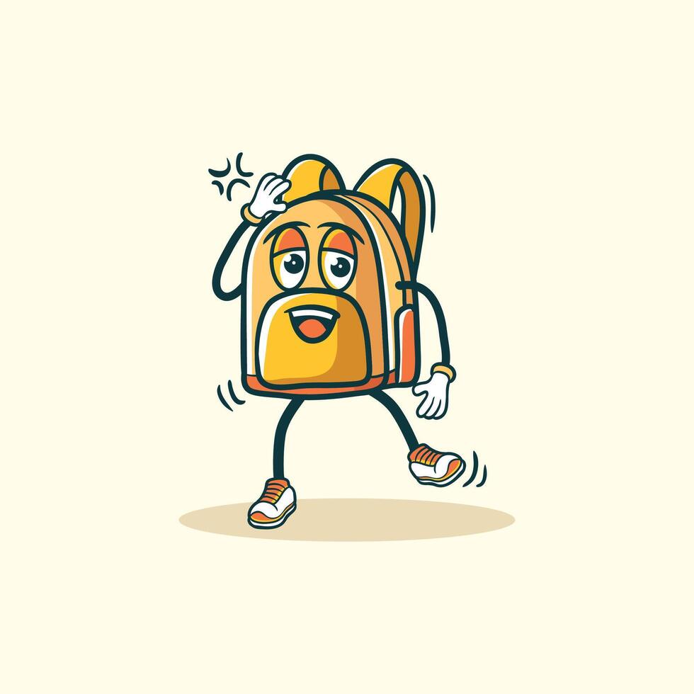 A Cartoon Backpack Character Scratching Its Head vector
