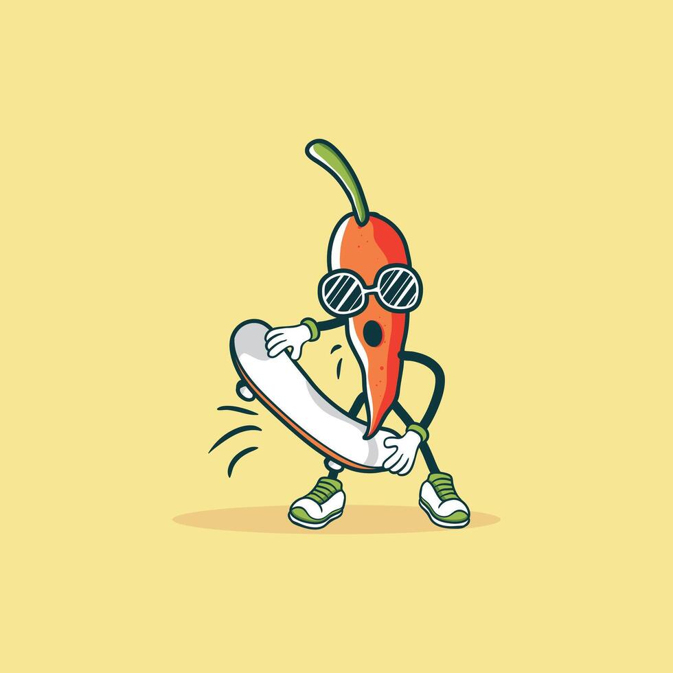 A Cool Chili Pepper Character Skateboards vector