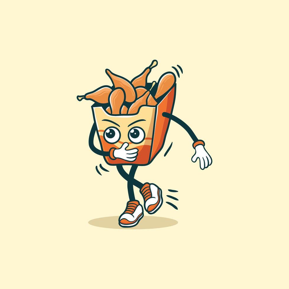 A Cartoon Chicken Box Character Dances Joyfully vector