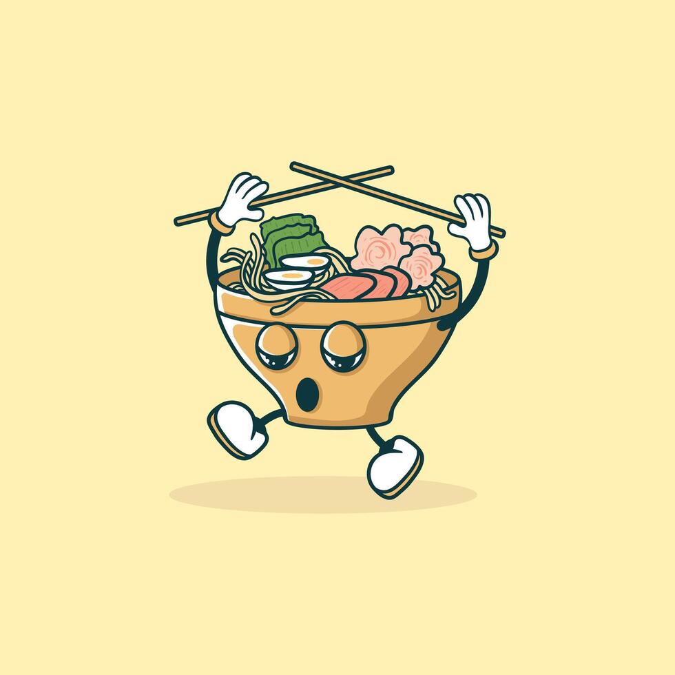 A Cartoon Bowl of Noodles Runs With Chopsticks vector