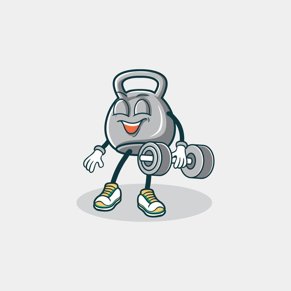 Happy Kettlebell Weightlifting Character Cartoon vector