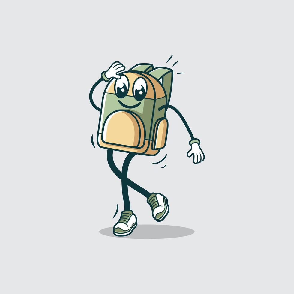 A Happy Backpack Character Walking Joyfully vector