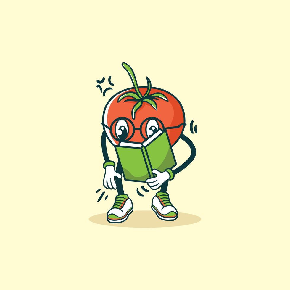 A Studious Tomato Character Reading a Book vector