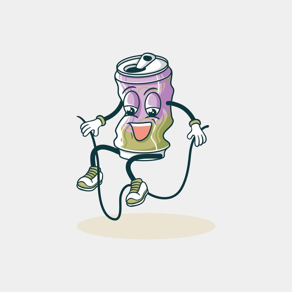 Happy Drink Can Character Jump Rope Exercise vector