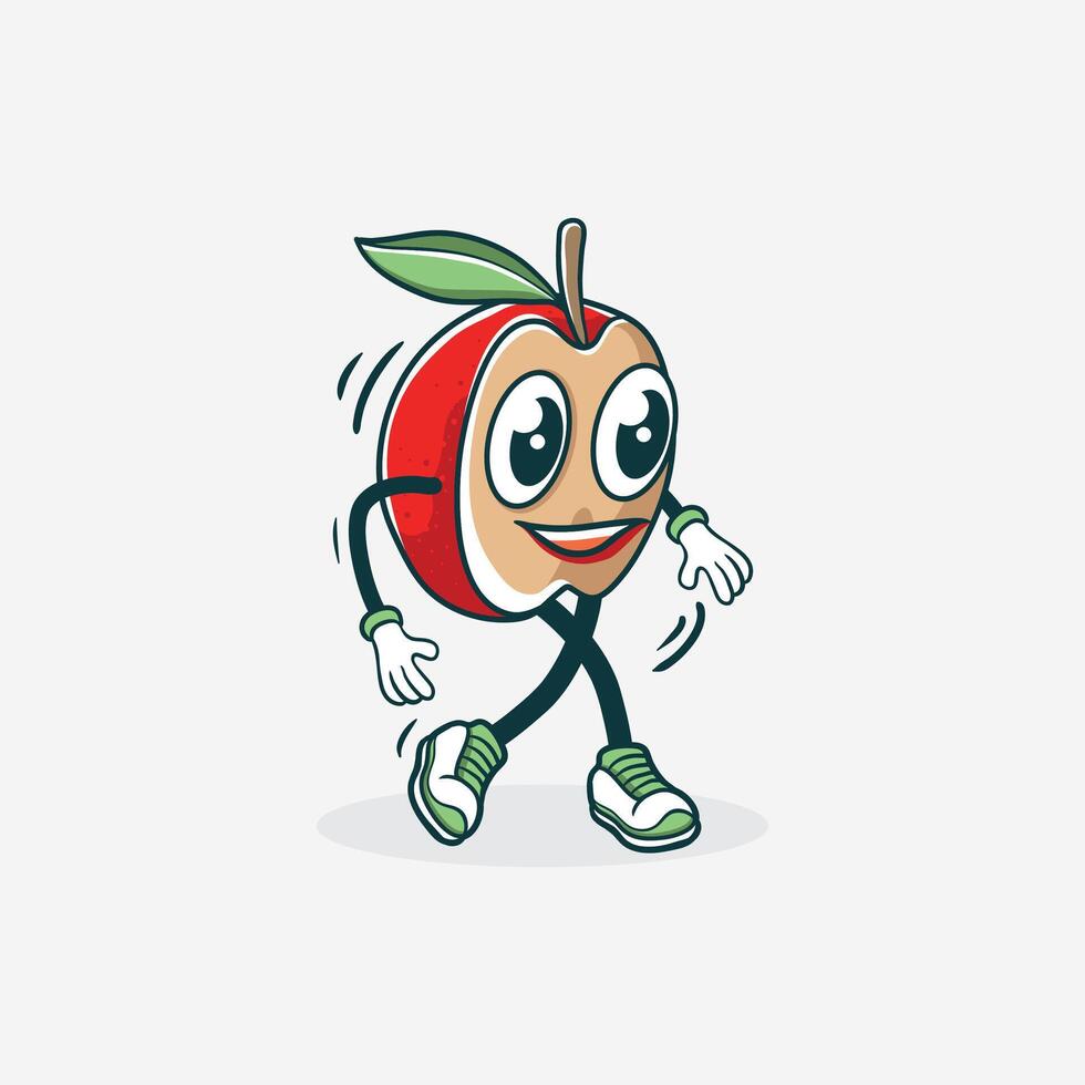 A happy apple character walks briskly across the ground vector