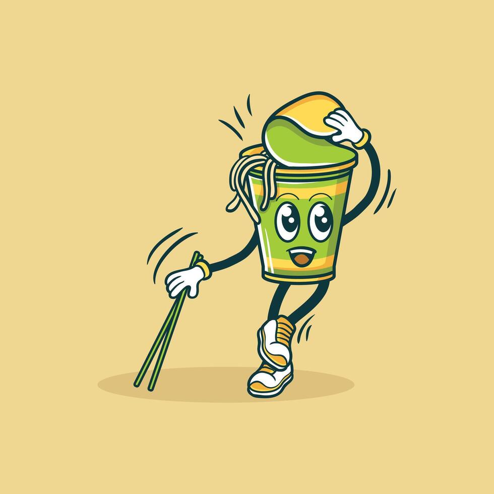 A Happy Noodle Cup Character Carrying Chopsticks vector