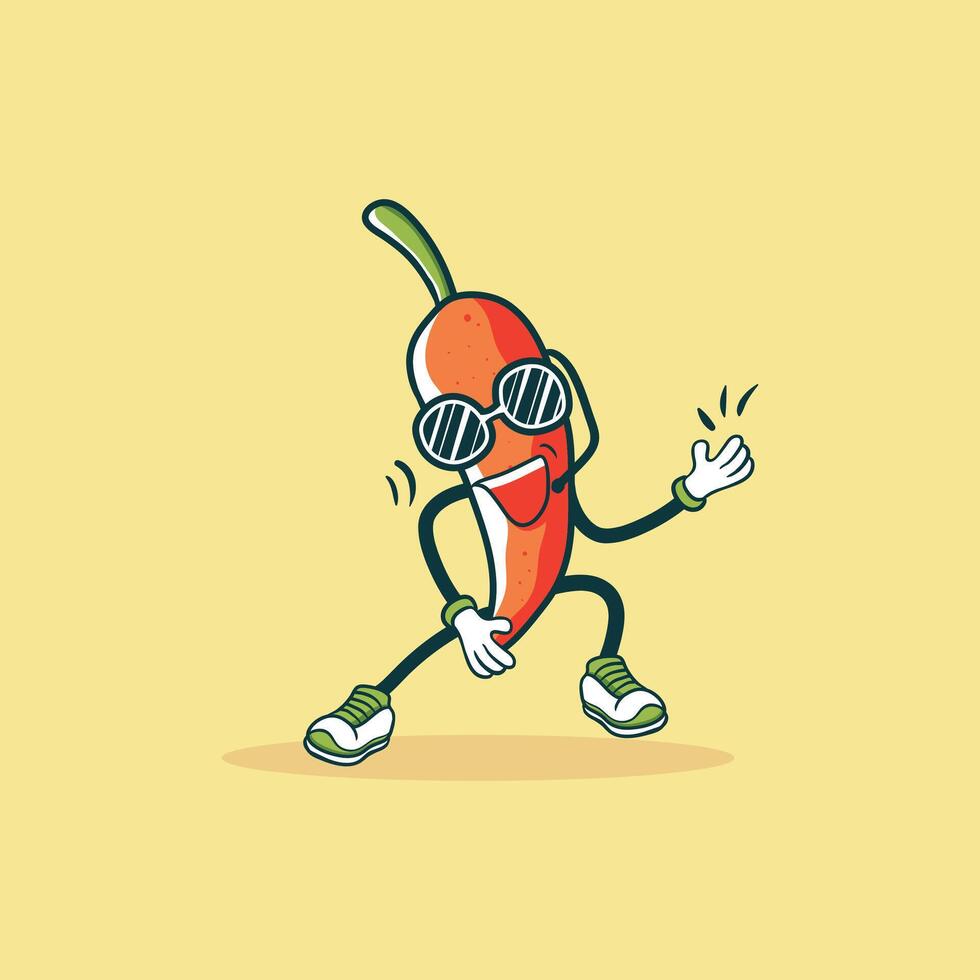 A Cool Chili Pepper Character Dances Joyfully vector