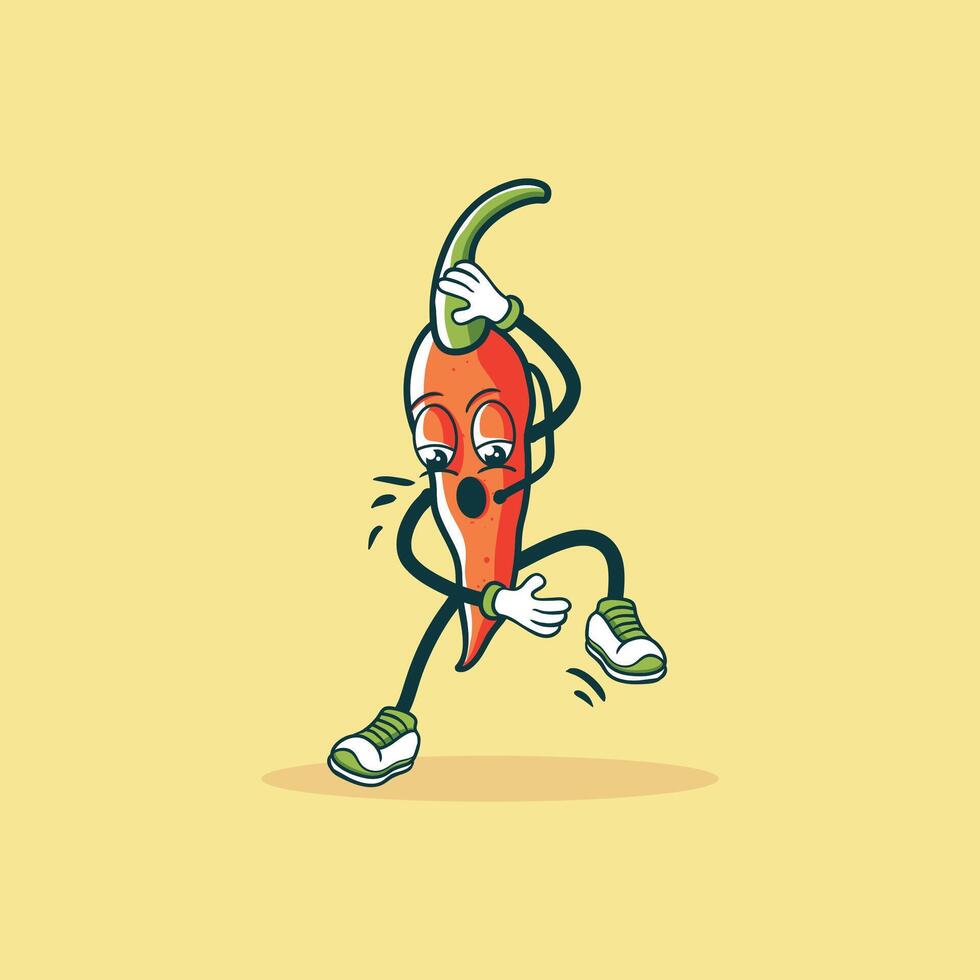 A surprised chili pepper character is running vector