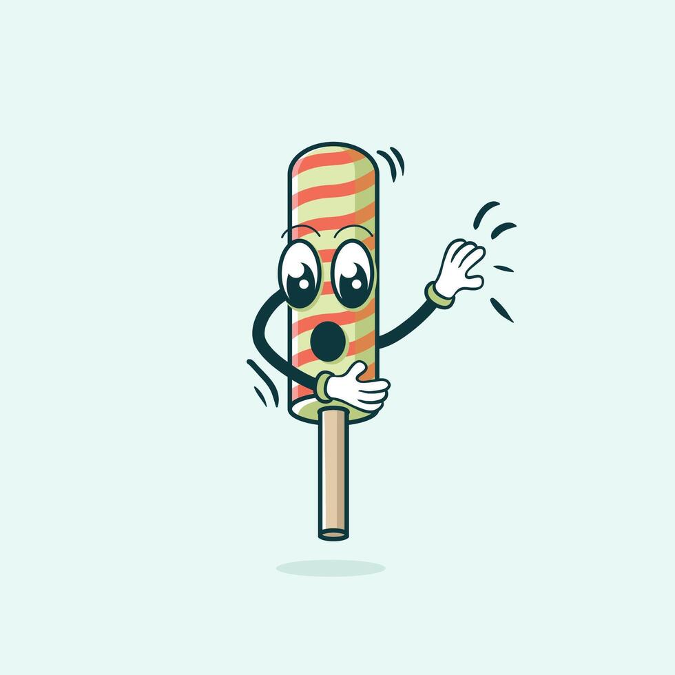Surprised Striped Popsicle Cartoon Character Design vector