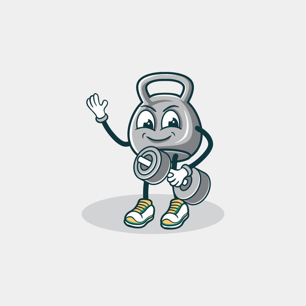 Kettlebell Cartoon Character Lifting Weights Cheerfully vector