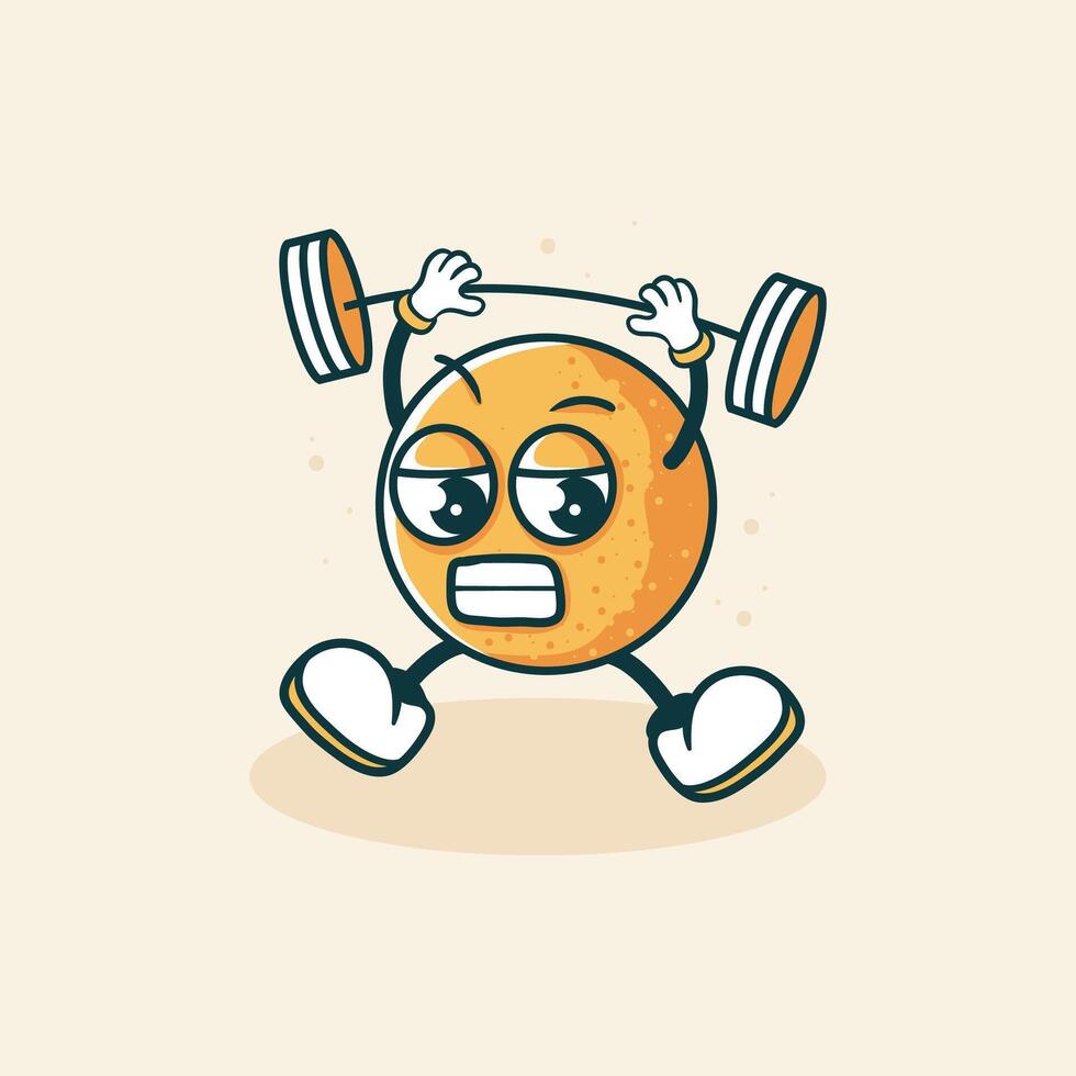 A Strong Orange Character Lifting Weights vector