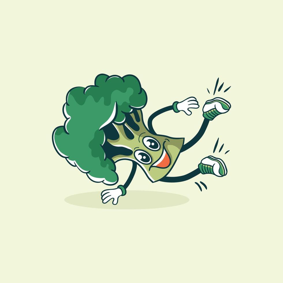 A Happy Broccoli Character Doing Breakdancing vector