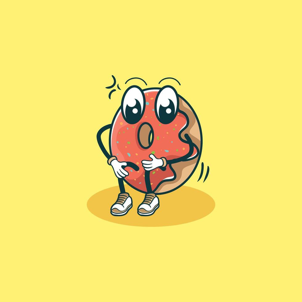 A surprised donut character sits on a yellow background vector