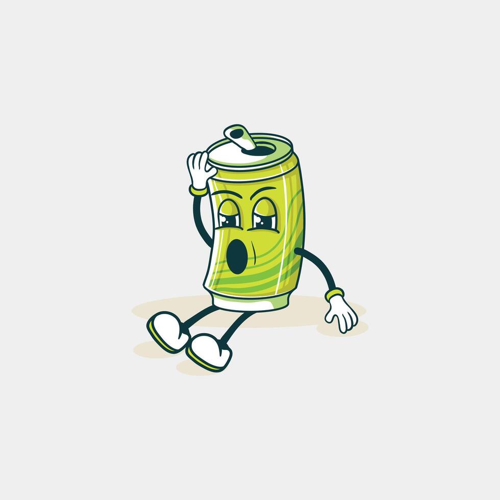 Tired Soda Can Character Sitting On The Ground vector