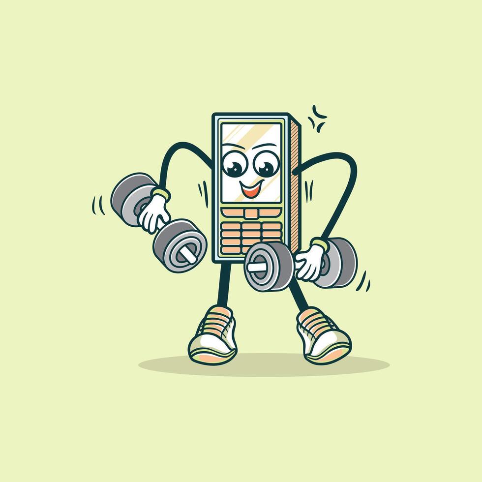 A Cartoon Cell Phone Lifting Weights Exercise vector