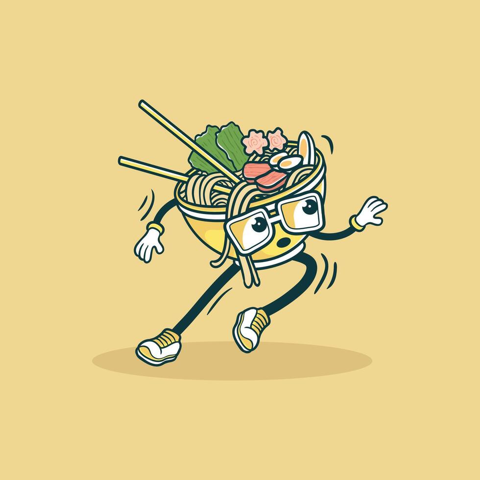 A Ramen Noodle Bowl Character Runs Quickly vector