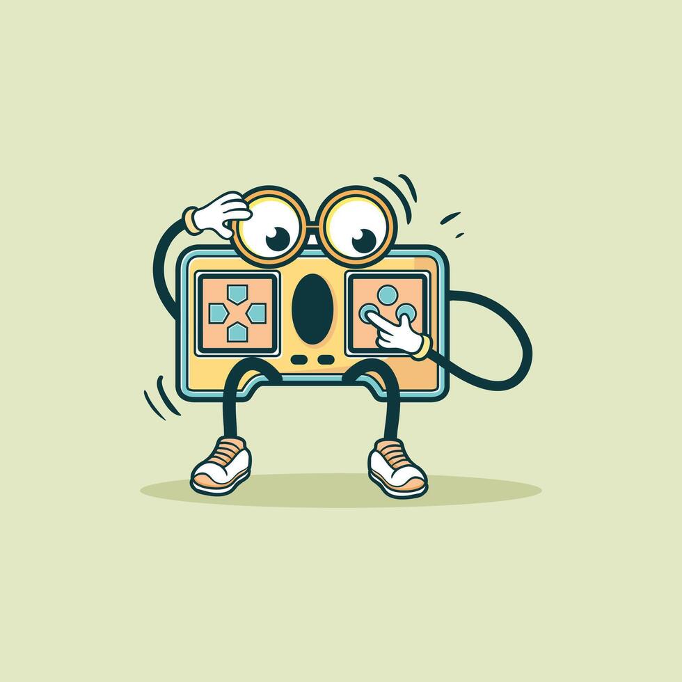 A Retro Game Controller Character Plays Games vector
