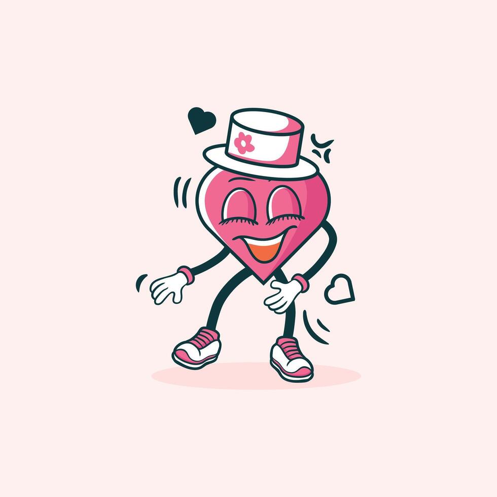 Happy Heart Character Dancing Joyfully Wearing Hat vector