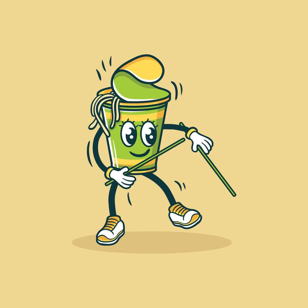 Happy Noodle Cup Cartoon Character Dancing Joyfully vector