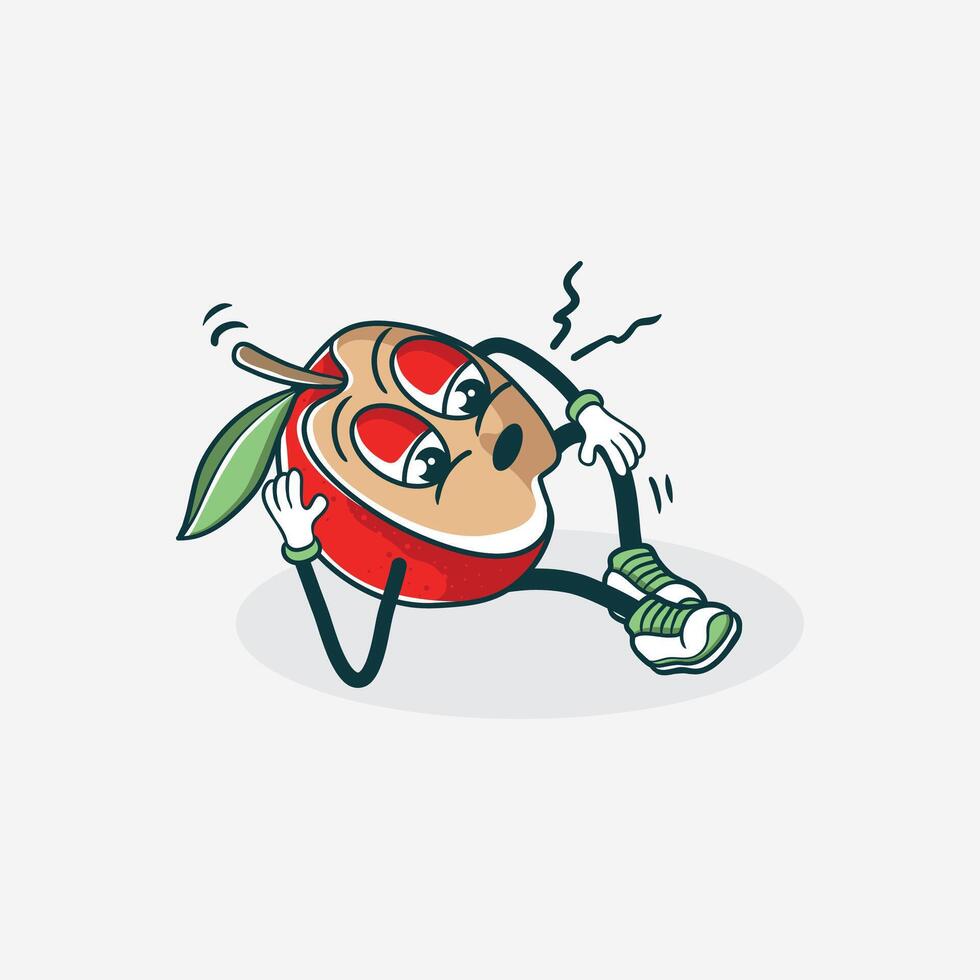 Tired Apple Character Doing Leg Exercises vector