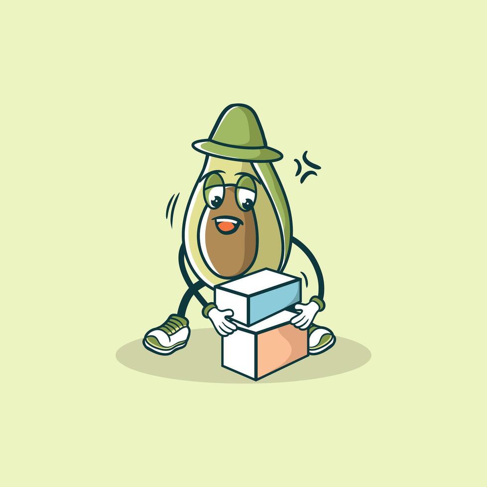 An Avocado Character Lifting Boxes Carefully vector
