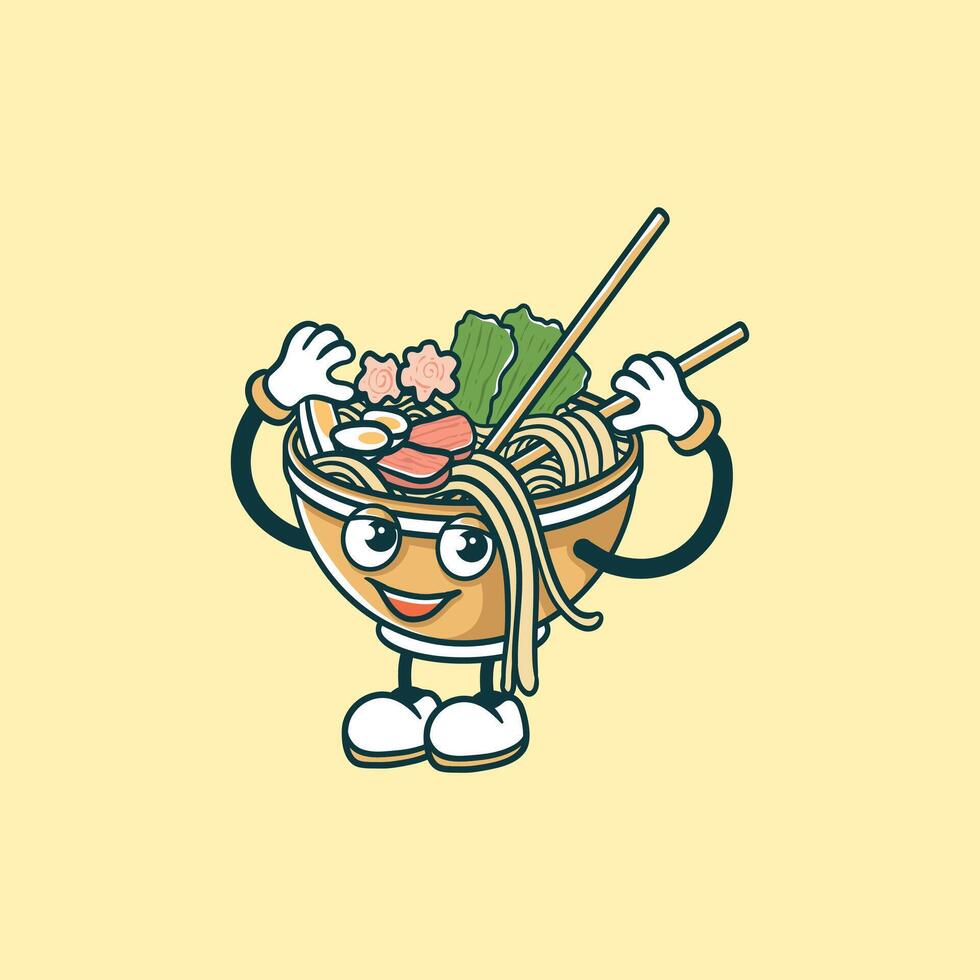 Happy Noodle Bowl Character Illustration Design vector