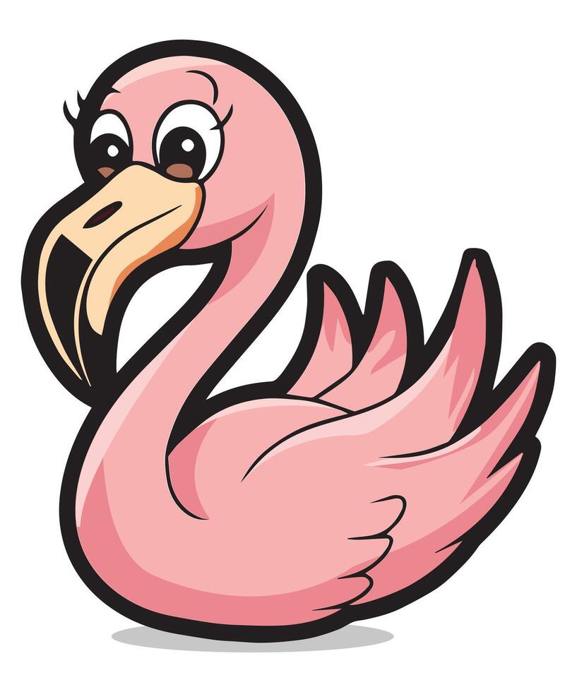 A Pink Flamingo coloring page with a pink beak walks across a white background vector