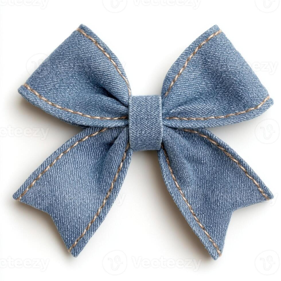 Denim bow in soft blue fabric with contrasting stitching showcasing a stylish accessory for various uses photo