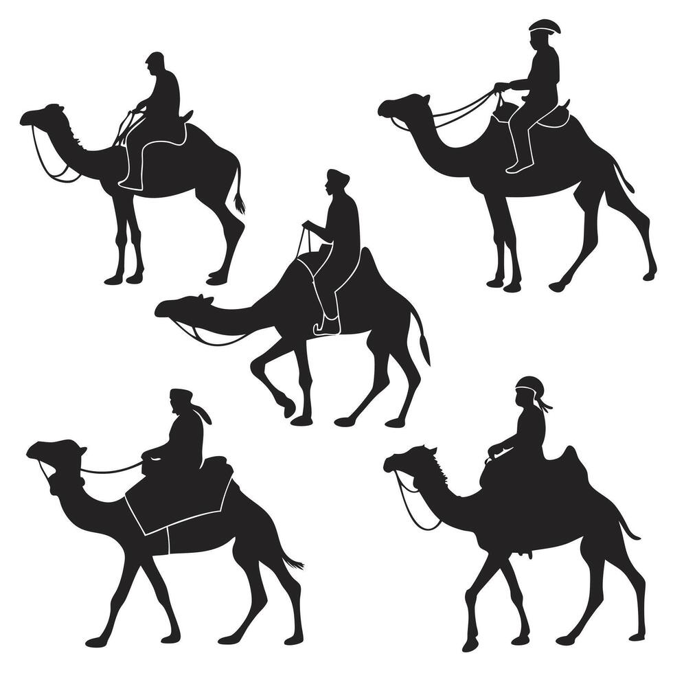 Camel Ride Silhouette Set vector