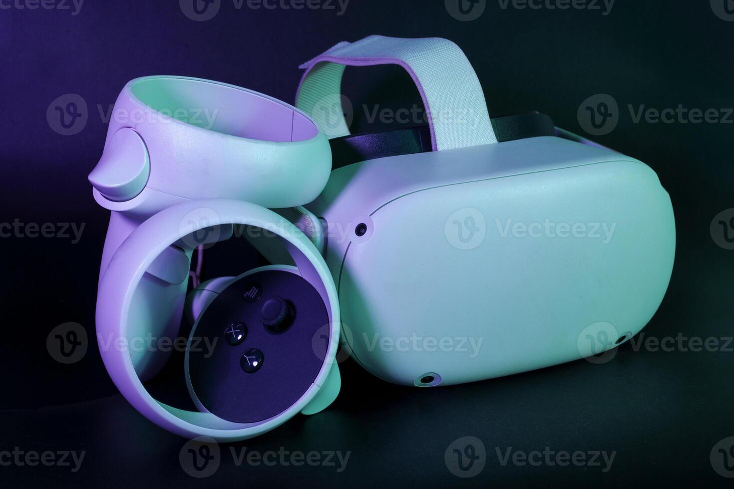 Neon blue headset photo