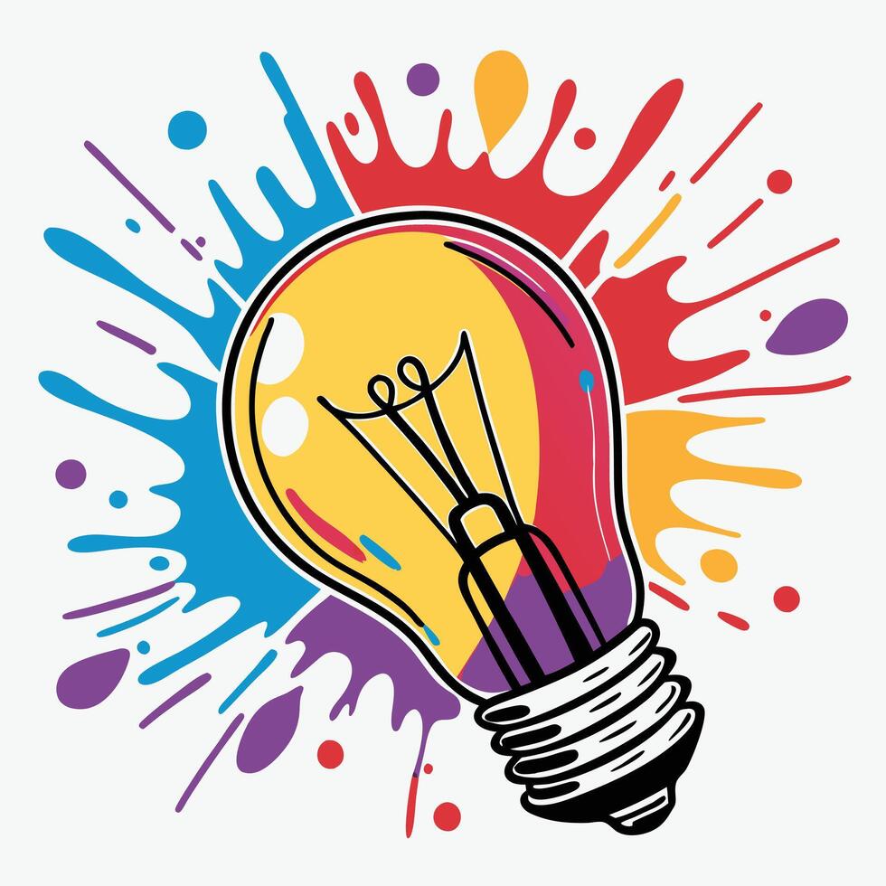 Artistic Idea Concept Light Bulb with Paint Burst vector