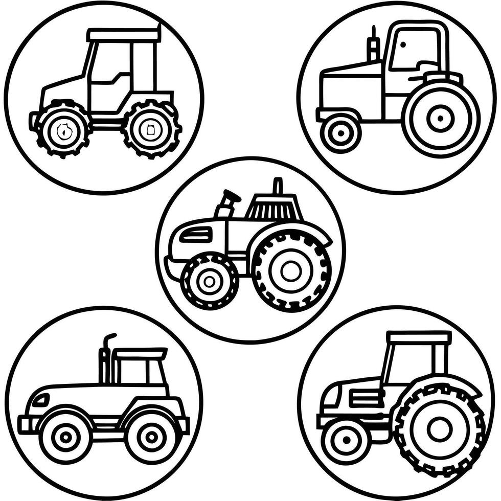 Tractor Icon Set in Simple Line Art vector