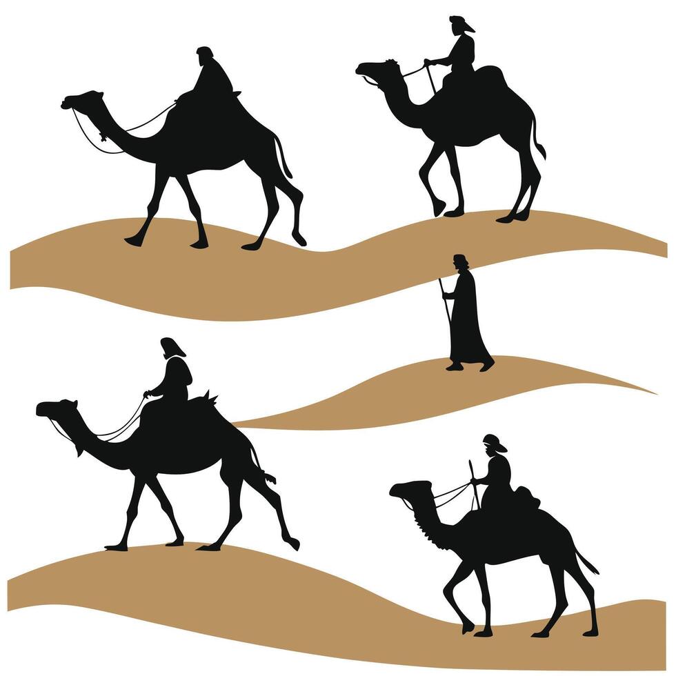 Desert Camel Ride Silhouettes vector